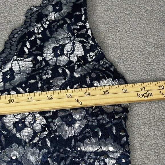 Candalite Dress Womens M Silver Lace Sequin Fairy Formal Maxi Evening Gown Y2K - Picture 12 of 15